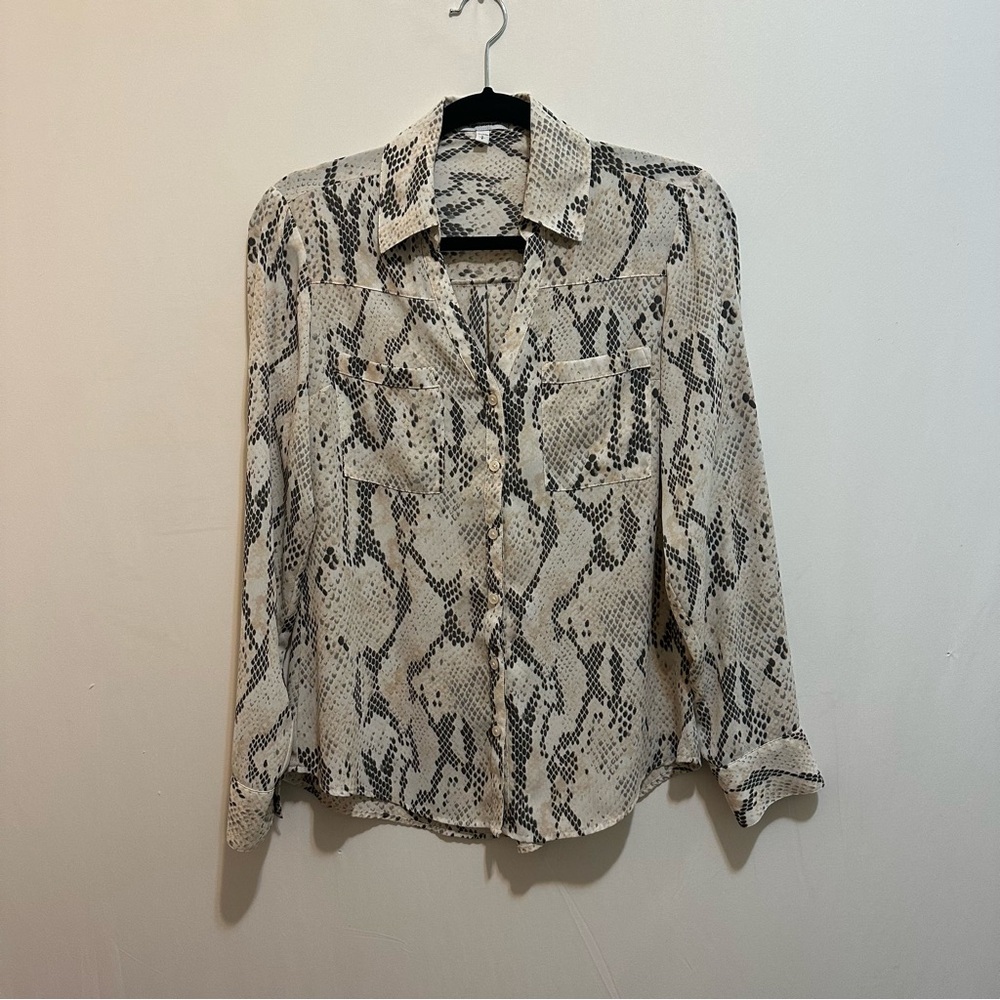 Express Snake Print Button Down Shirt - Black and Cream